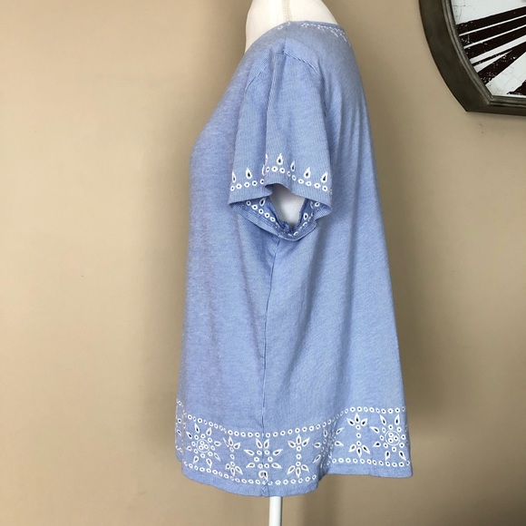 J.Jill Blue Short-Sleeve Top w/ White Pattern, XL - Picture 6 of 8